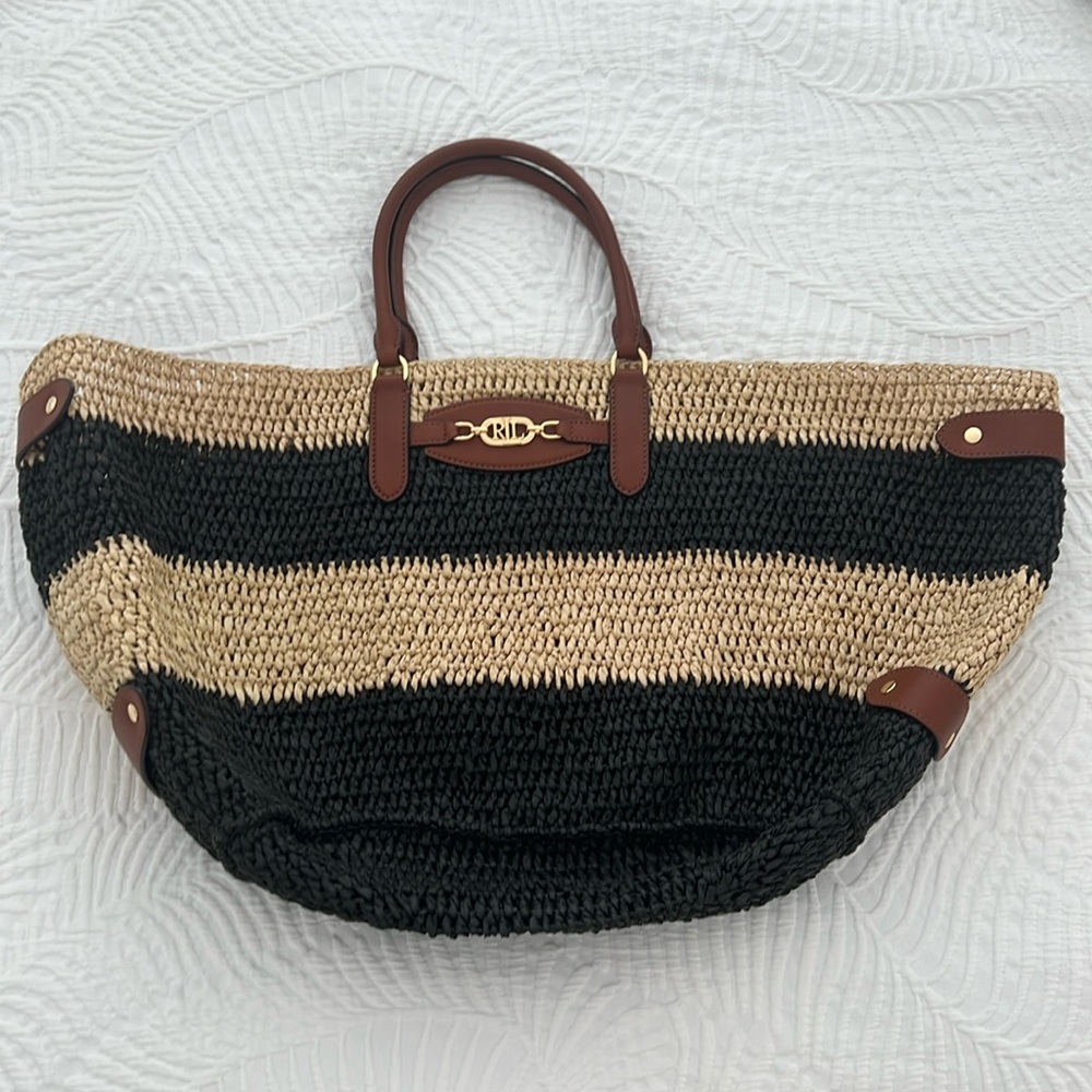 Ralph Lauren Striped Straw Daphney Tote Bag Never used  No tags Dust Bag inc.
